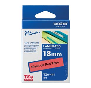 Brother P-Touch TZe Lam Tape Cassette 18mm x 8m Black on Red Tape TZE441