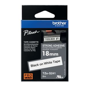 Brother P-Touch TZe Lam Tape Cassette 18mm x 8m Black on White Tape TZES241