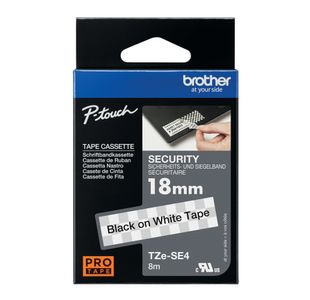 Brother P-Touch TZe Security Labelling Tape Cassette 18mm x 8m Black on White Tape TZESE4
