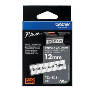 Brother P-Touch TZe Lam Tape Cassette 12mm x 8m Black on Clear Tape TZES131