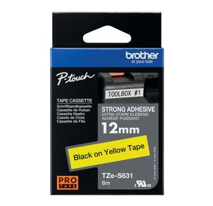 Brother P-Touch TZe Lam Tape Cassette 12mm x 8m Black On Yellow Tape TZES631