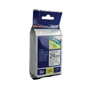 Brother P-Touch TZe Lam Tape Cassette 24mm x 8m Black on White Tape TZE251