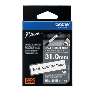 Brother HSe Heat Shrink Tube Tape Cassette 31.0mm x 1.5m Black on White HSe261E