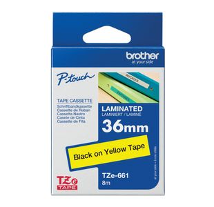 Brother P-Touch TZe Lam Tape Cassette 36mm x 8m Black on Yellow Tape TZE661