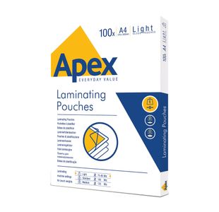 Fellowes Apex A4 Light Duty Laminating Pouches Clear (Pack of 100) 6003201