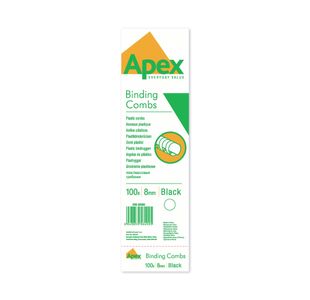 Fellowes Apex Plastic Binding Combs 8mm Black (Pack of 100) 6200301