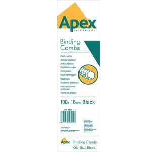 Fellowes Apex Plastic Binding Combs 16mm Black (Pack of 100) 6202301