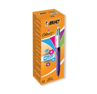 Bic 4 Colour Grip Fashion Retractable Ballpoint Pen (Pack of 12) 8922901