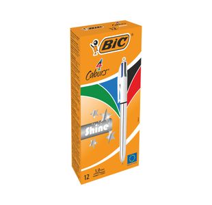 Bic 4 Colours Shine Ballpoint Silver Barrel Pack of 12 3086123343979
