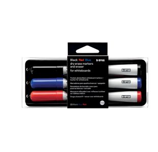 Bi-Office Pen Holder with Eraser and 3 Drywipe Markers AA0106