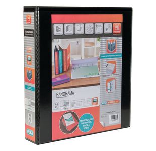 Elba Panorama 40mm 4 D-Ring Binder A4 Black Pack of 6 400008417