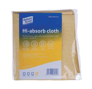 Robert Scott Hi-Absorb Microfibre Cloth Yellow (Pack of 5) 103986YELLOW