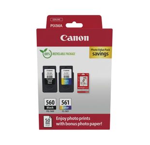 Canon PG-560/CL-561 Ink Cartridge K/CMY + 4 x 6 in Photo Paper Value Pack 3713C008
