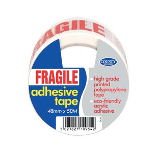 County Stationery Fragile Adhesive Tape 48mmx50m Pack of 6 C420