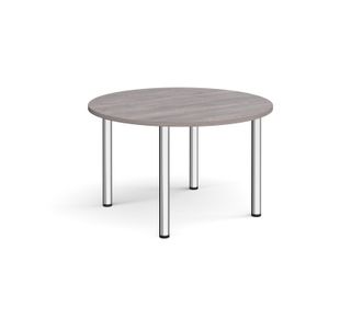 Circular chrome radial leg meeting table 1200mm - grey oak