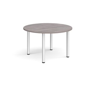 Circular silver radial leg meeting table 1200mm - grey oak