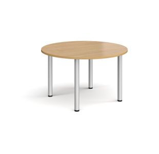 Circular silver radial leg meeting table 1200mm - oak