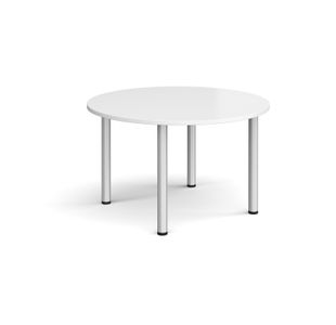 Circular silver radial leg meeting table 1200mm - white