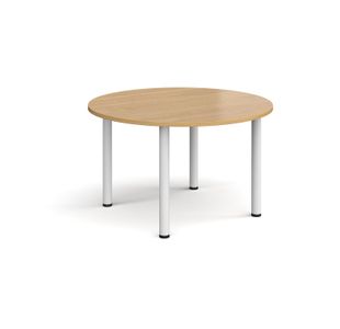 Circular white radial leg meeting table 1200mm - oak