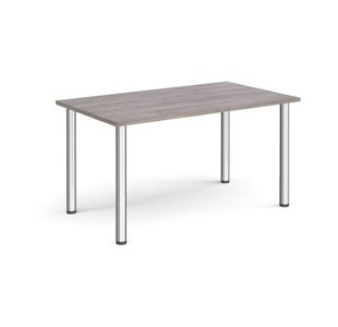 Rectangular chrome radial leg meeting table 1400mm x 800mm - grey oak
