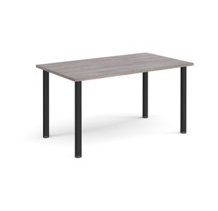 Rectangular black radial leg meeting table 1400mm x 800mm - grey oak