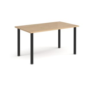 Rectangular black radial leg meeting table 1400mm x 800mm - Kendal oak