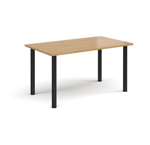 Rectangular black radial leg meeting table 1400mm x 800mm - oak