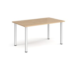 Rectangular silver radial leg meeting table 1400mm x 800mm - Kendal oak