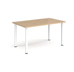 Rectangular white radial leg meeting table 1400mm x 800mm - Kendal oak