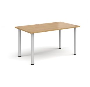 Rectangular white radial leg meeting table 1400mm x 800mm - oak