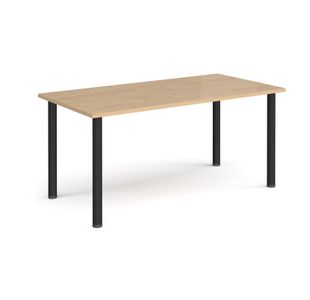 Rectangular black radial leg meeting table 1600mm x 800mm - Kendal oak