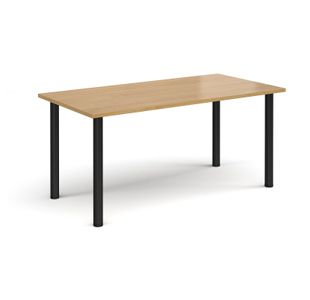 Rectangular black radial leg meeting table 1600mm x 800mm - oak