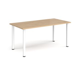 Rectangular white radial leg meeting table 1600mm x 800mm - Kendal oak