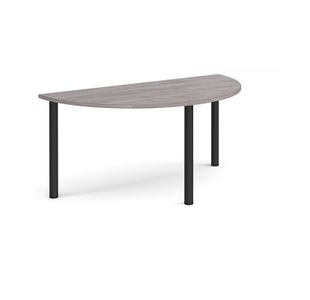 Semi circular black radial leg meeting table 1600mm x 800mm - grey oak