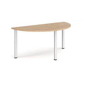 Semi circular silver radial leg meeting table 1600mm x 800mm - Kendal oak