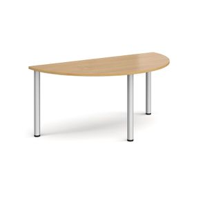 Semi circular silver radial leg meeting table 1600mm x 800mm - oak