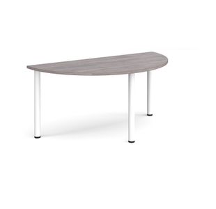 Semi circular white radial leg meeting table 1600mm x 800mm - grey oak