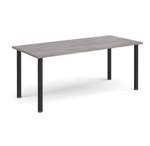 Rectangular black radial leg meeting table 1800mm x 800mm - grey oak