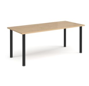 Rectangular black radial leg meeting table 1800mm x 800mm - Kendal oak