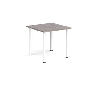 Rectangular white radial leg meeting table 800mm x 800mm - grey oak