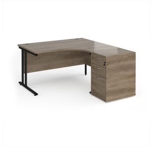 Maestro 25 right hand ergonomic desk 1400mm with black cantilever frame and desk high pedestal - Nebraska Oak