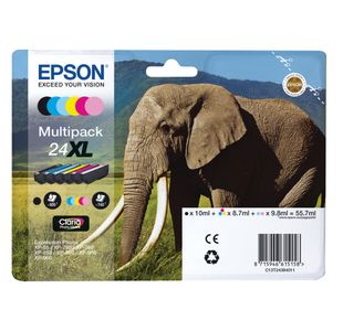 Epson 24XL Elephant Claria Photo HD Ink Cartridge High Yield CMYK/Lt Cyan/Lt Mag Mpk C13T24384011