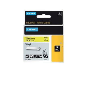 Dymo 18433 Rhino Vinyl Tape 19mm x 5.5m Black on Yellow S0718470