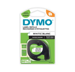 Dymo 91200 LetraTag Paper Tape 12mm x 4m White S0721510