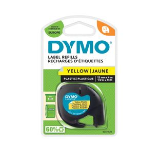 Dymo 91202 LetraTag Plastic Tape 12mm x 4m Yellow S0721620
