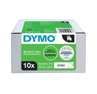 Dymo D1 LabelMaker Tape 12mmx7mm Black on White (Pack of 10) 2093097