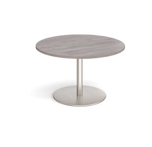 Eternal circular boardroom table 1200mm - brushed steel base, grey oak top