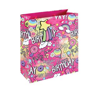 Girly Text Gift Bag Medium Pink Pack of 6 36896-3C