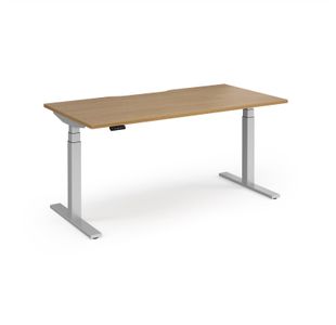 Elev8 Luxe Straight Sit-Stand Desk 1600mm x 800mm - Silver Frame / Oak Top