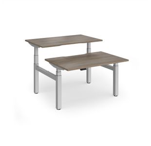 Elev8 Luxe Sit-Stand Back-To-Back Desks 1200mm x 800mm - Silver Frame / Nebraska Oak Top